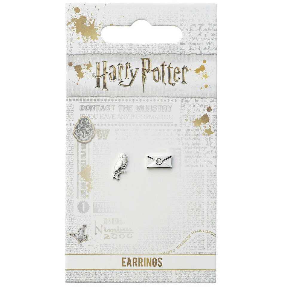 image 1 of Official Harry Potter Hedwig & Letter Silver Plated Stud Earrings WES1746