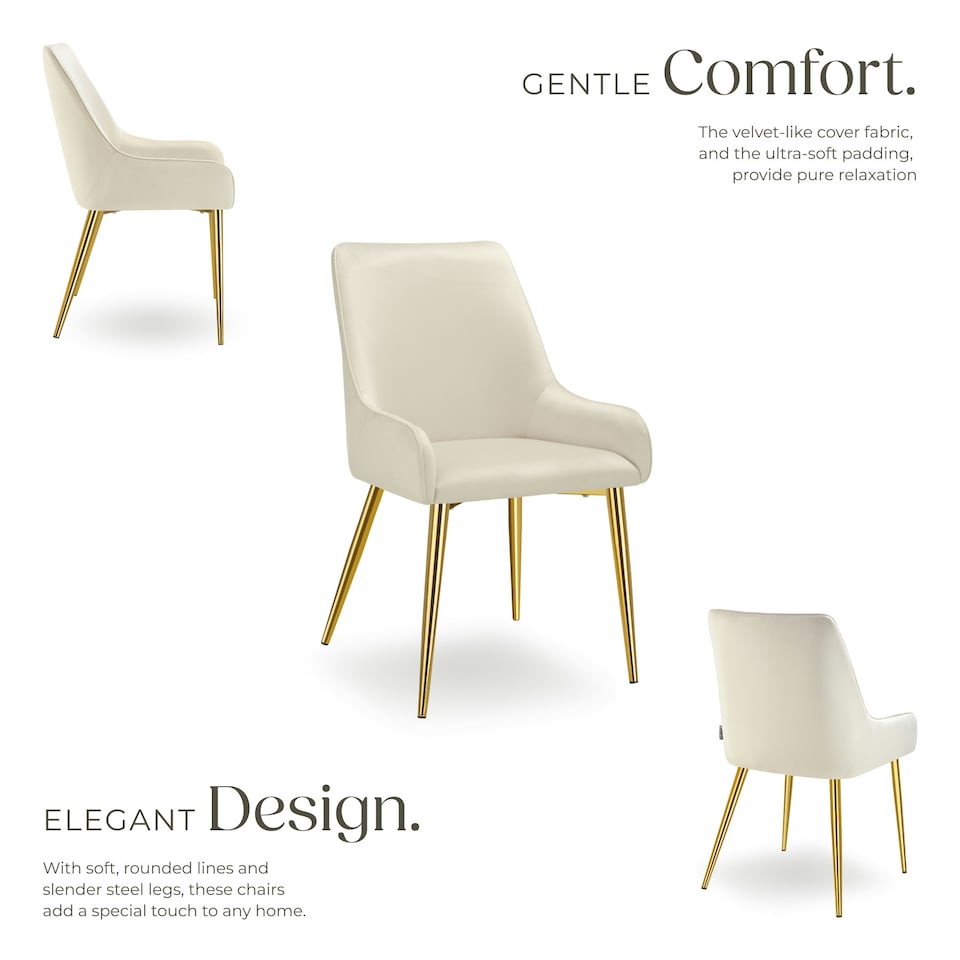 image 1 of Dining Chair Avane - velvet look, padded armchair, high backrest and armrests - Set of 2 Cream | Beige