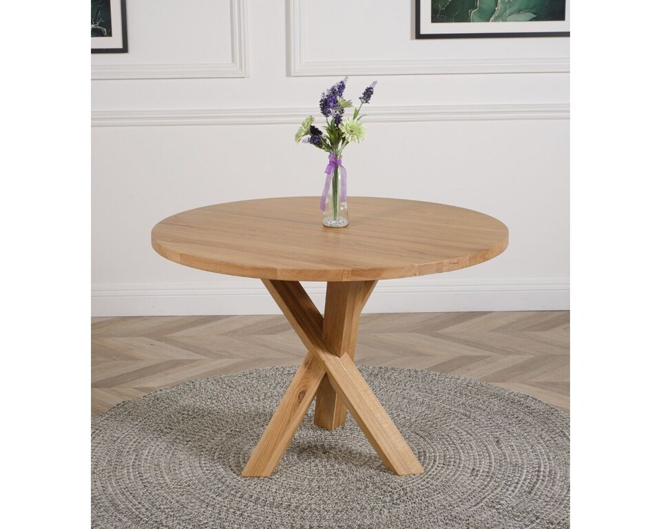 image 1 of Oregon Round Oak Dining Table and 4 Washington Leather Chairs | Red | Red | 1