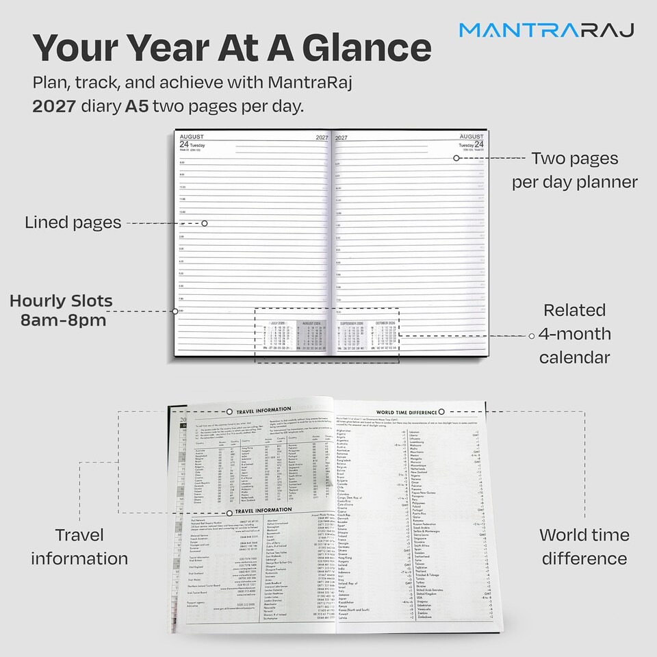 image 1 of MantraRaj 2027 Diary A5 2 Pages A Day Diary Hardback Year Planner Office Desk Diary (Red)