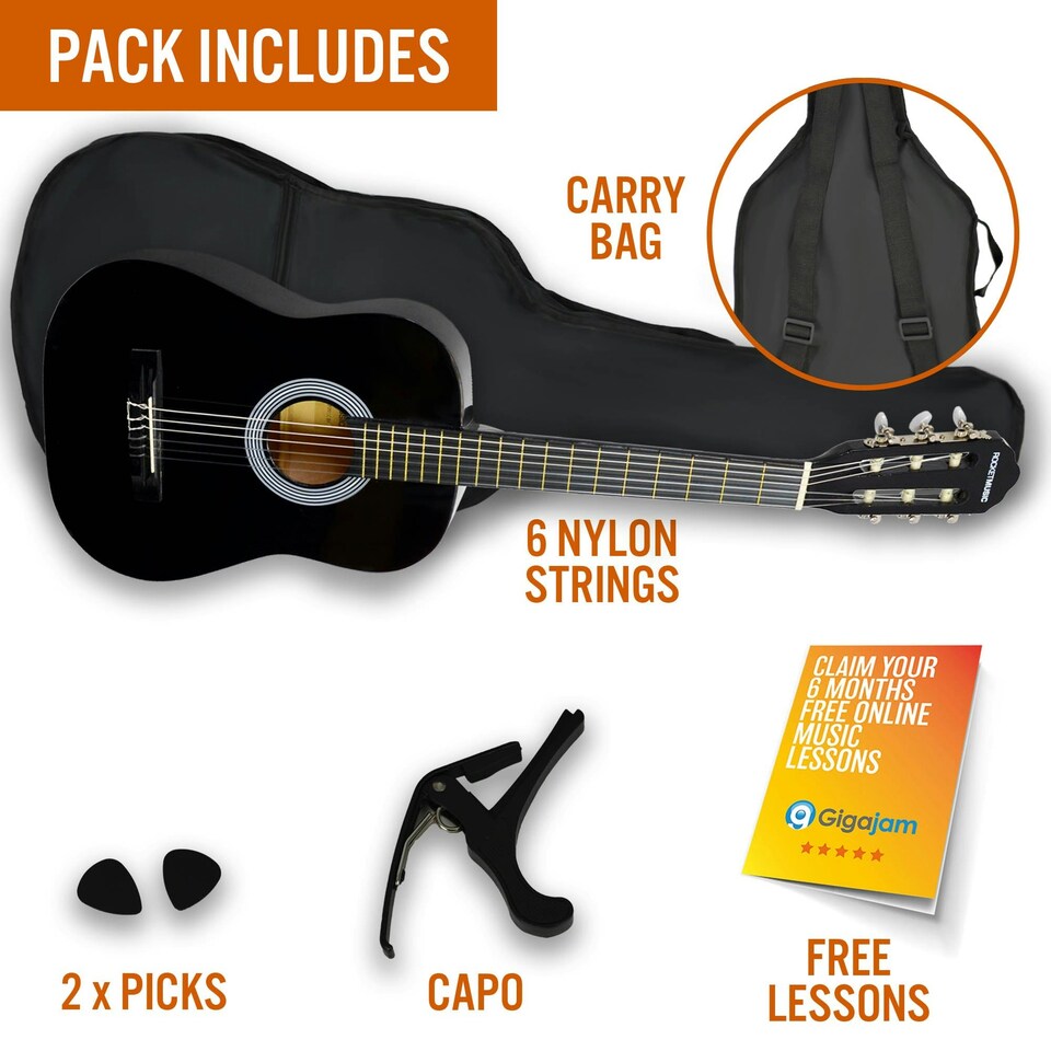 image 1 of XF 3/4 Size Classical Guitar Pack Black