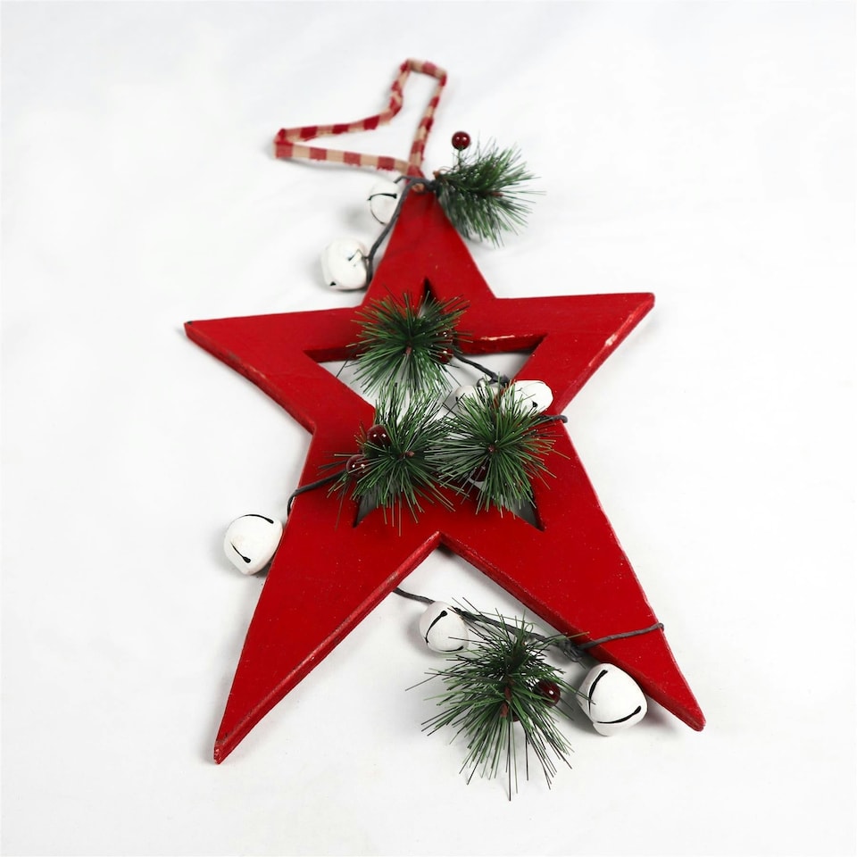image 1 of Wooden Hanging Decoration Star Shape Red 18X1.2X26 CM