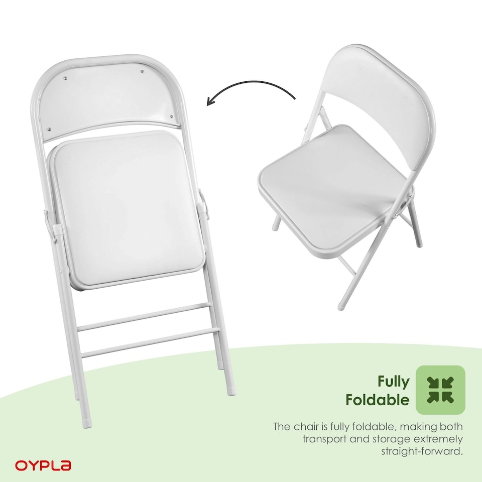 image 1 of Oypla Heavy Duty White Padded Folding Metal Desk Office Chair Seat