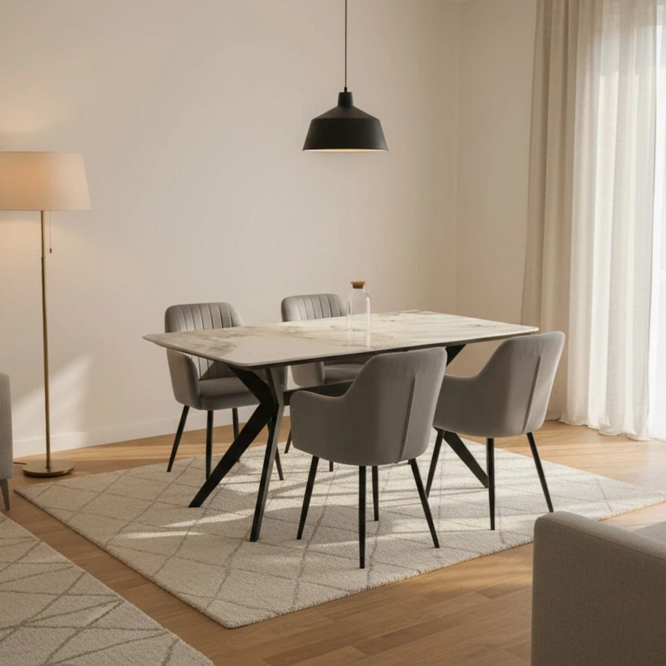 image 1 of San Diego Marble Top Dining Table with Charlotte Velvet Chairs - Grey | Grey