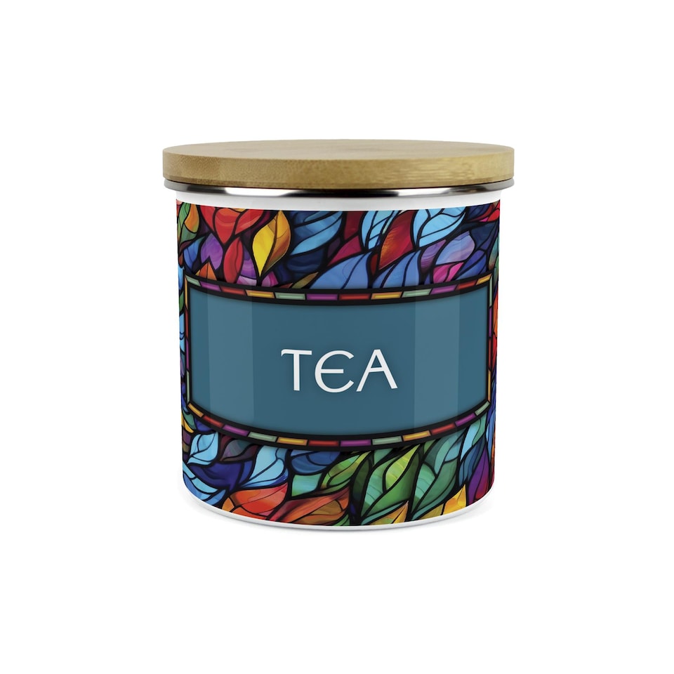 image 1 of Stained Glass Patterned Large Tea Canister