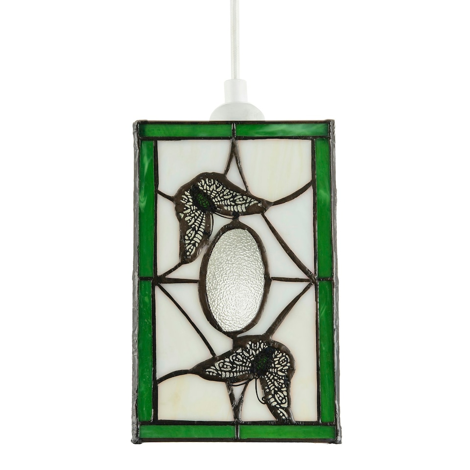 image 1 of Traditional Lantern Tiffany Pendant Lighting Shade with Butterflies Green