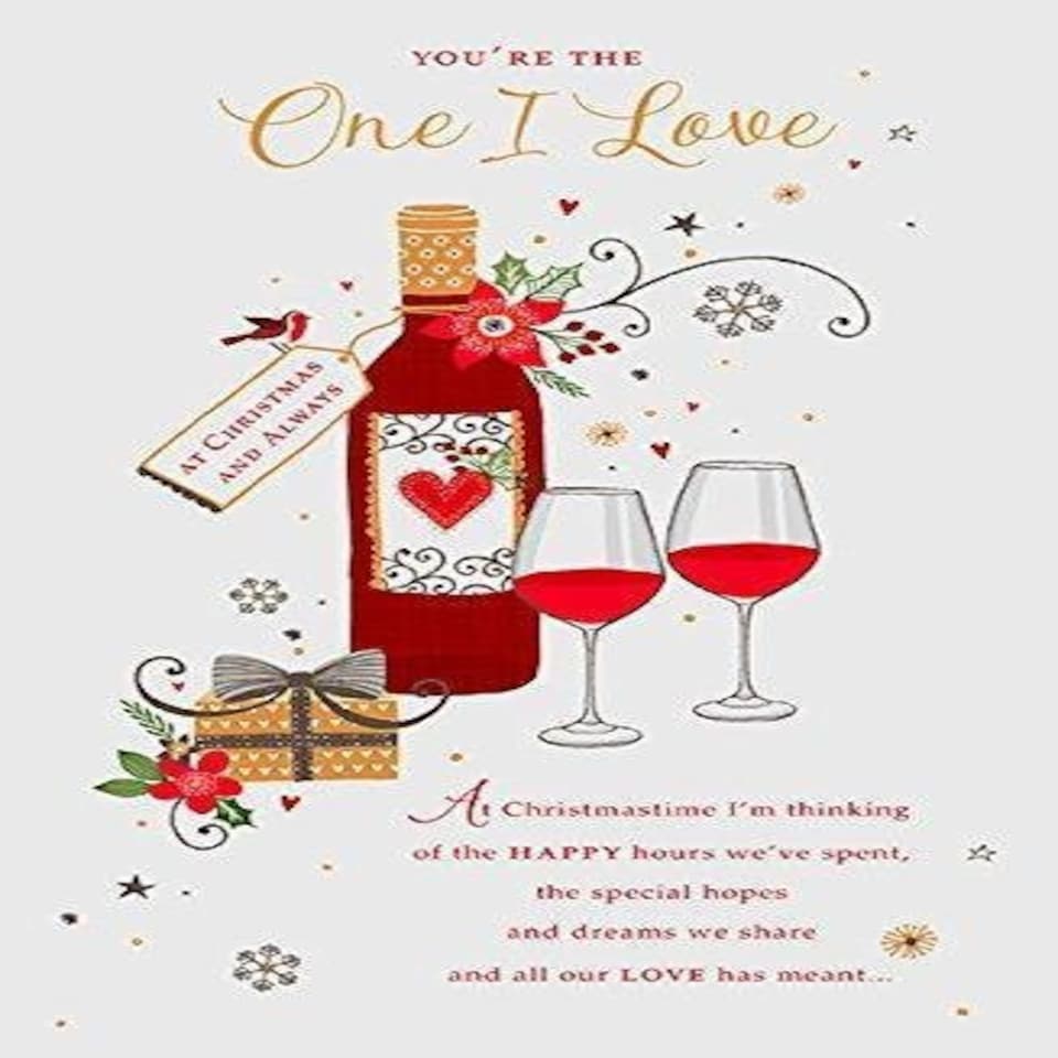 image 1 of One I Love Red Wine And Present Christmas Greeting Card