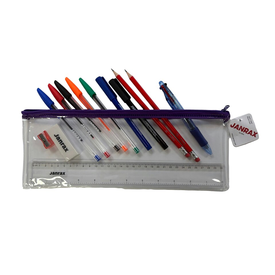 image 1 of Stationery Filled Purple Zip 13x5" Pencil Case