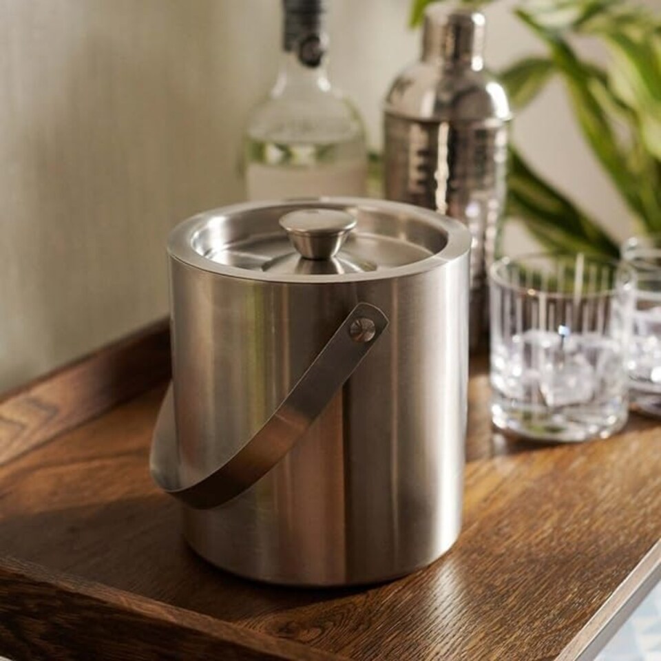 image 1 of Stainless Steel ICE Bucket, Double Walled Container with Lid and Tong.Mirror Poliched