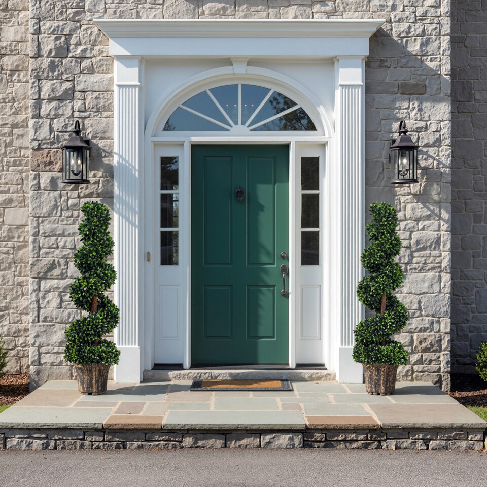 image 1 of Outsunny Set of 2 Artificial Trees, Artificial Boxwood Spiral Topiary Trees Potted Decorative Plant Indoor Decor 120cm