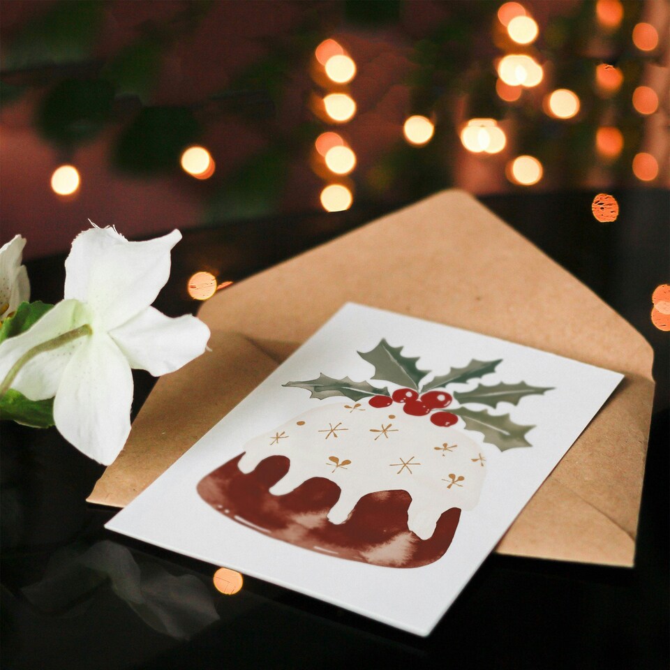image 1 of Cake Holly Leaf Icing Bright Festive Pudding For Mum Christmas Card