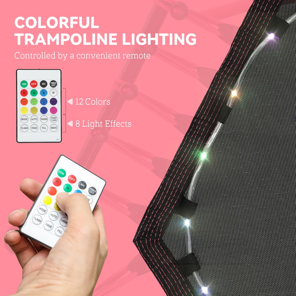 image 1 of SPORTNOW Fitness Trampoline with Adjustable Handle, LED Lights, Pink