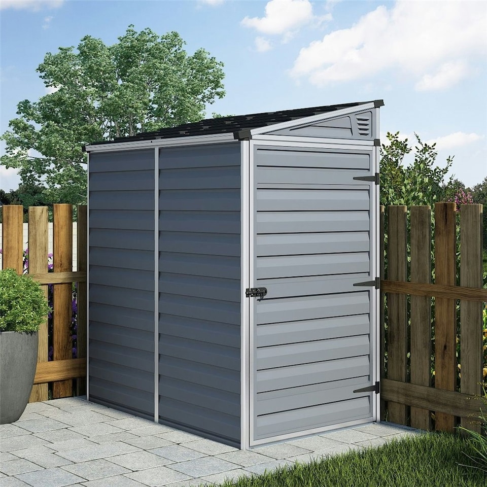 image 1 of 6 x 4 (1.75m x 1.17m) Single Door Pent Plastic Shed with Skylight Roofing