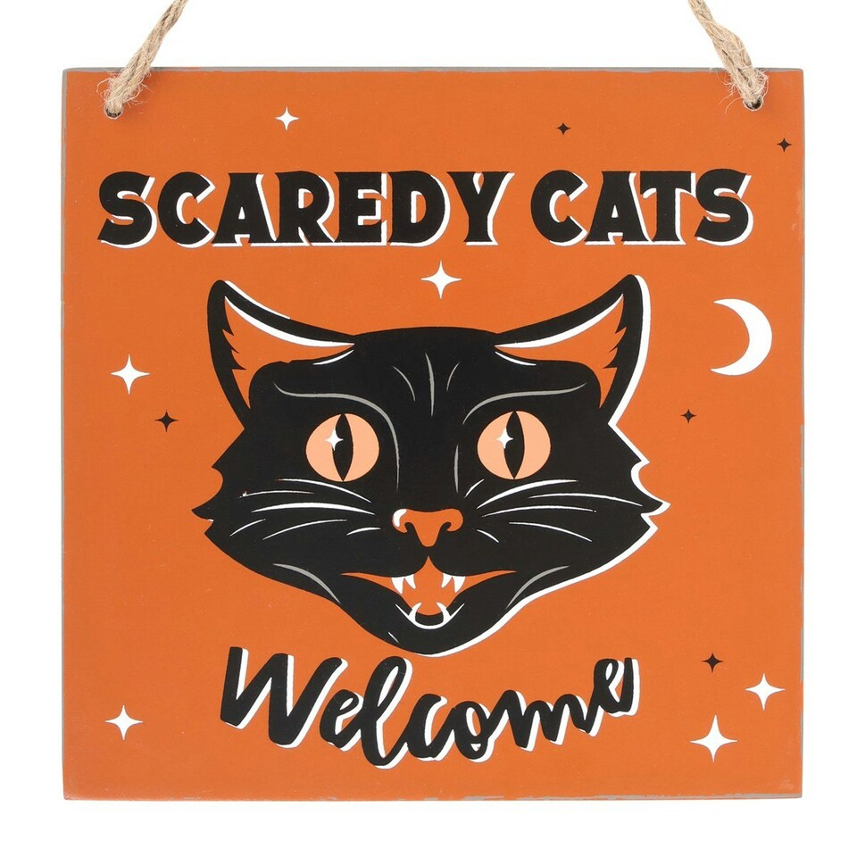 image 1 of Something Different Scaredy Cats Welcome Hanging Plaque - Orange/Black - One Size