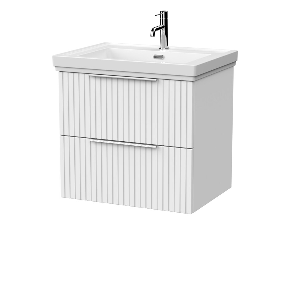 image 1 of Balterley Callingwood Contemporary Wall Hung 2 Drawer Vanity Unit with Traditional 1 Tap Hole Fireclay Basin , 600mm, Matt White