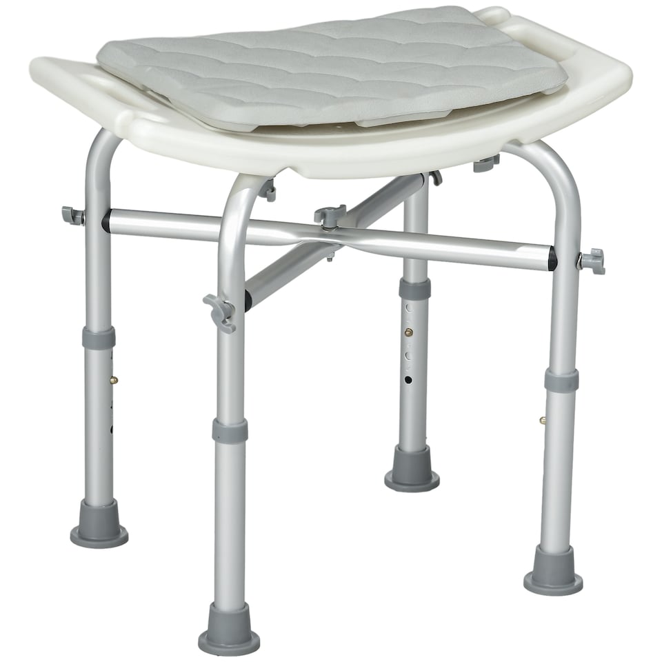 image 1 of HOMCOM Aluminium Shower Stool for Elderly, Height Adjustable Shower Seat with Removable Padded Cushion, Shower Head Holder, Non-Slip Bath Stool for Seniors, Disabled, Pregnant, White