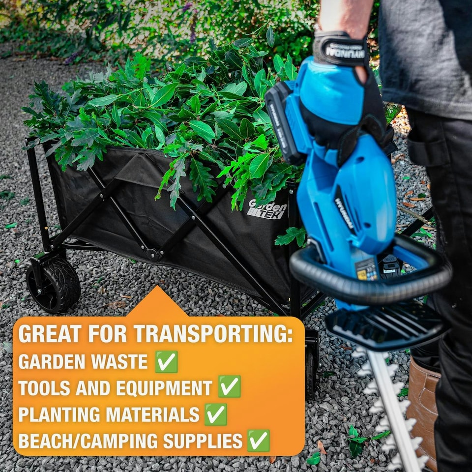 image 1 of GardenTek Garden Festival Trolley / Cart / Wagon Wheels, 120kg Load, 135L Capacity with Brakes | GTW260
