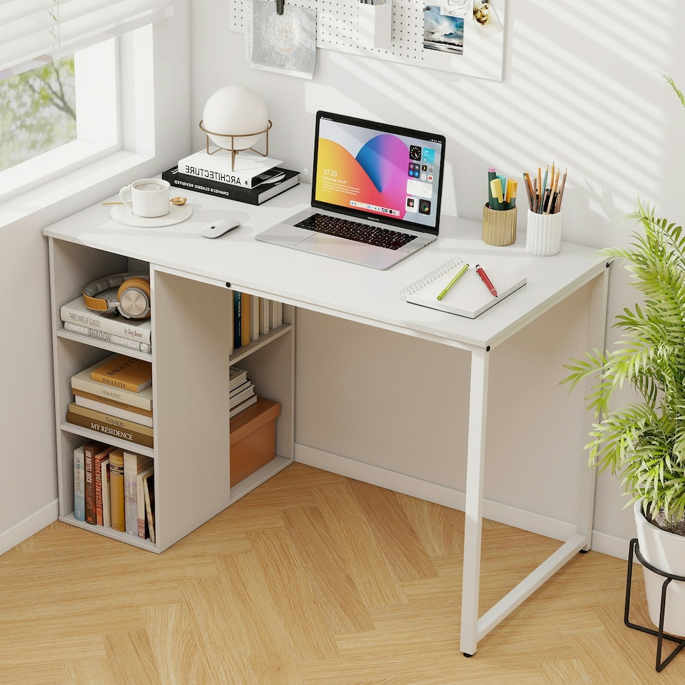 image 1 of COSTWAY Computer Office Desk with 5 Compartments White White