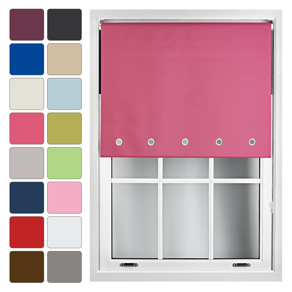 image 1 of FURNISHED Blackout Roller Blinds with Round Eyelets Cut to Size Easy Fit Window Shade | Pink | Fuchsia | (W) 120cm x (L) 165cm
