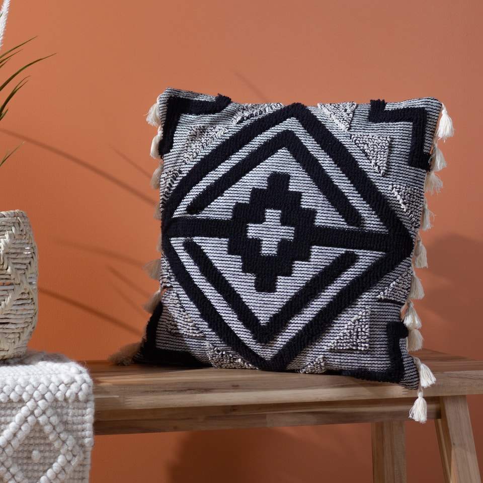 image 1 of Furn Kalai Geometric Tufted Cushion, Black, 45 x 45cm