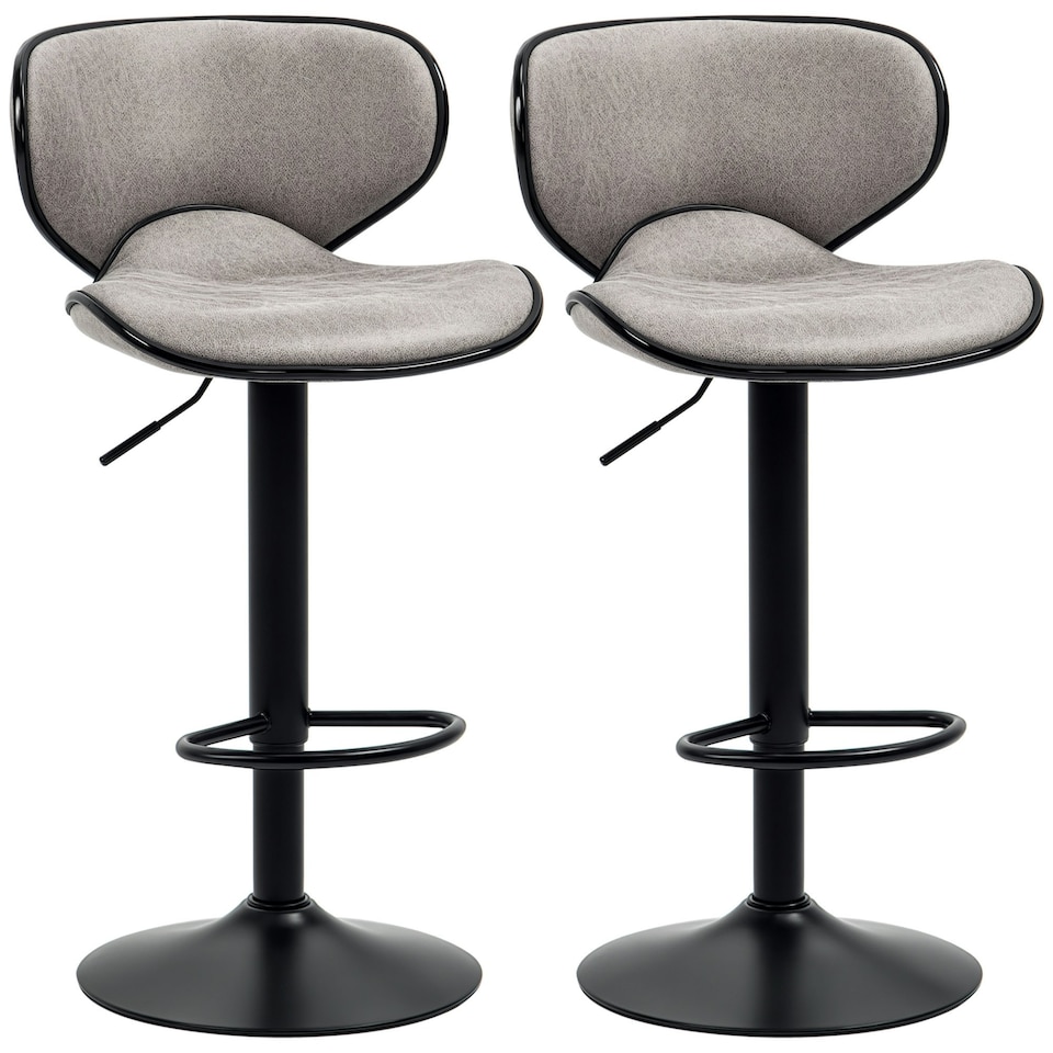 image 1 of HOMCOM Bar Stool Set of 2 Microfiber Cloth Adjustable Armless Chairs Grey