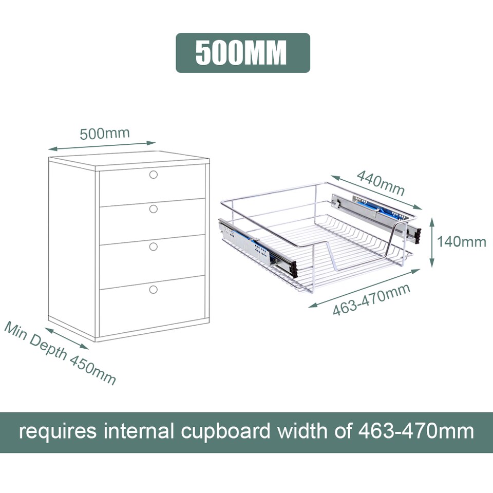 image 1 of Living and Home 2Pcs Metal Sliding Pull Out Wire Basket Organizer For 500mm Cabinet | Silver