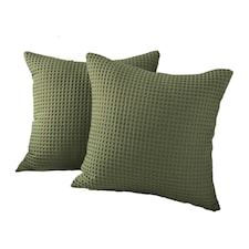 Two Pack Waffle Cushion Covers 65 x 65cm - 100% Cotton Green | Khaki
