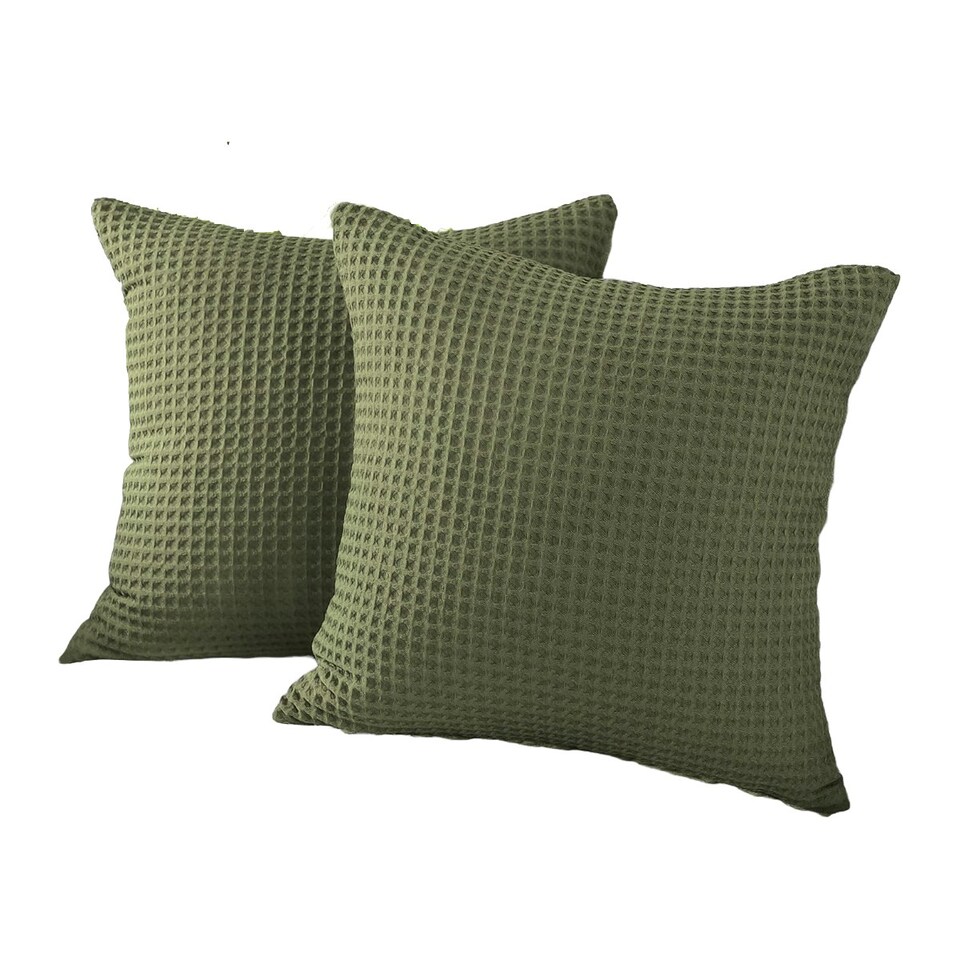 image 1 of Two Pack Waffle Cushion Covers 65 x 65cm - 100% Cotton Green | Khaki