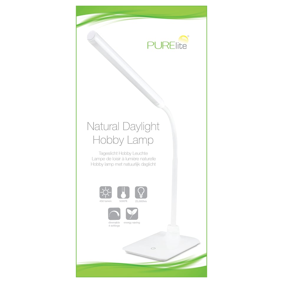 image 1 of PURElite LED Hobby Table Light - Flexible LED Table & Desk Lamp, Mains Operated with 4 Brightness Settings for Reading & Crafts
