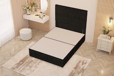 Divan Bed Base with Plain Floor Standing Headboard Plush Velvet | Black | Black