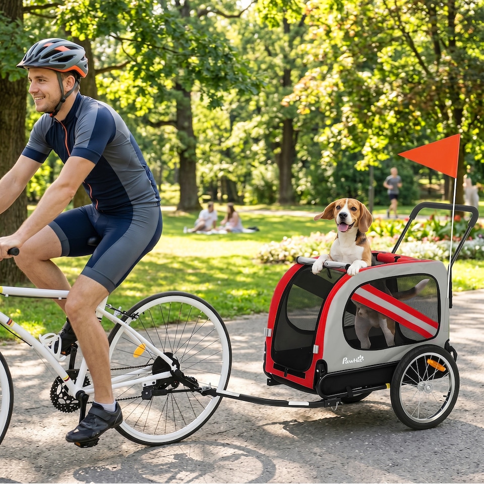 image 1 of PawHut 2-In-1 Dog Bike Trailer Stroller w/ Universal Wheel Reflector Flag