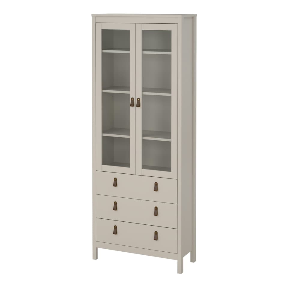 image 1 of Barcelona China Cabinet 2 Glass Doors with 3 Drawers in Cashmere Cream