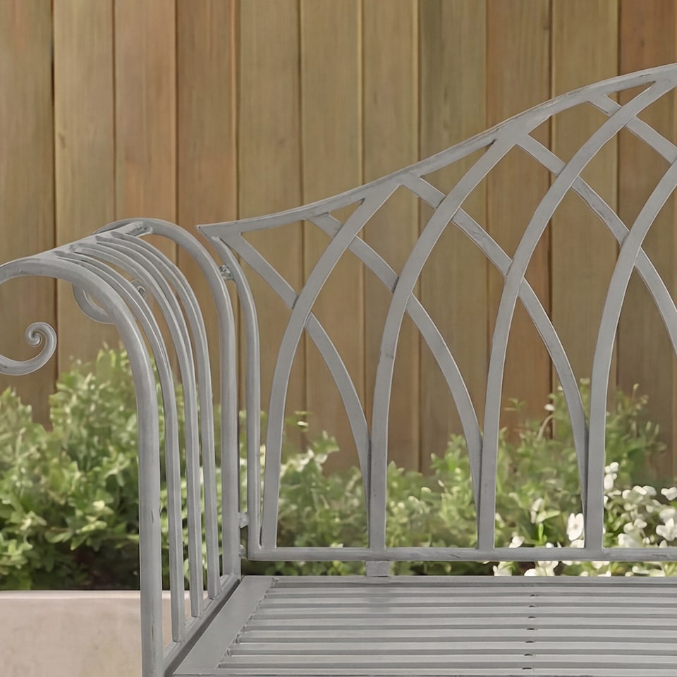 image 1 of Charles Bentley Decorative Wrought Iron Outdoor Rustic Bench - Grey