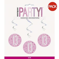 Unique Party Swirl Hanging Decoration (Pack of 6) - Pink/Silver - One Size