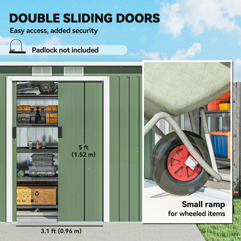 image 1 of Outsunny 9 x 4FT Metal Garden Storage Shed w/ 2 Door, Light Green