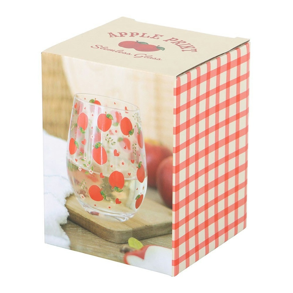 image 1 of Apple Print Stemless Glass - 350ml Clear | Red