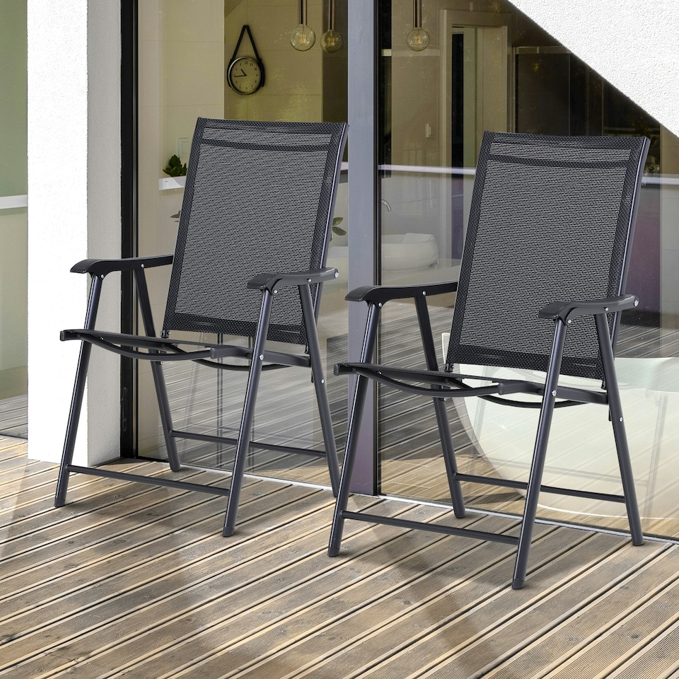 image 1 of Outsunny 2-PCS Garden Armchairs Outdoor Patio Folding Modern Furniture Black
