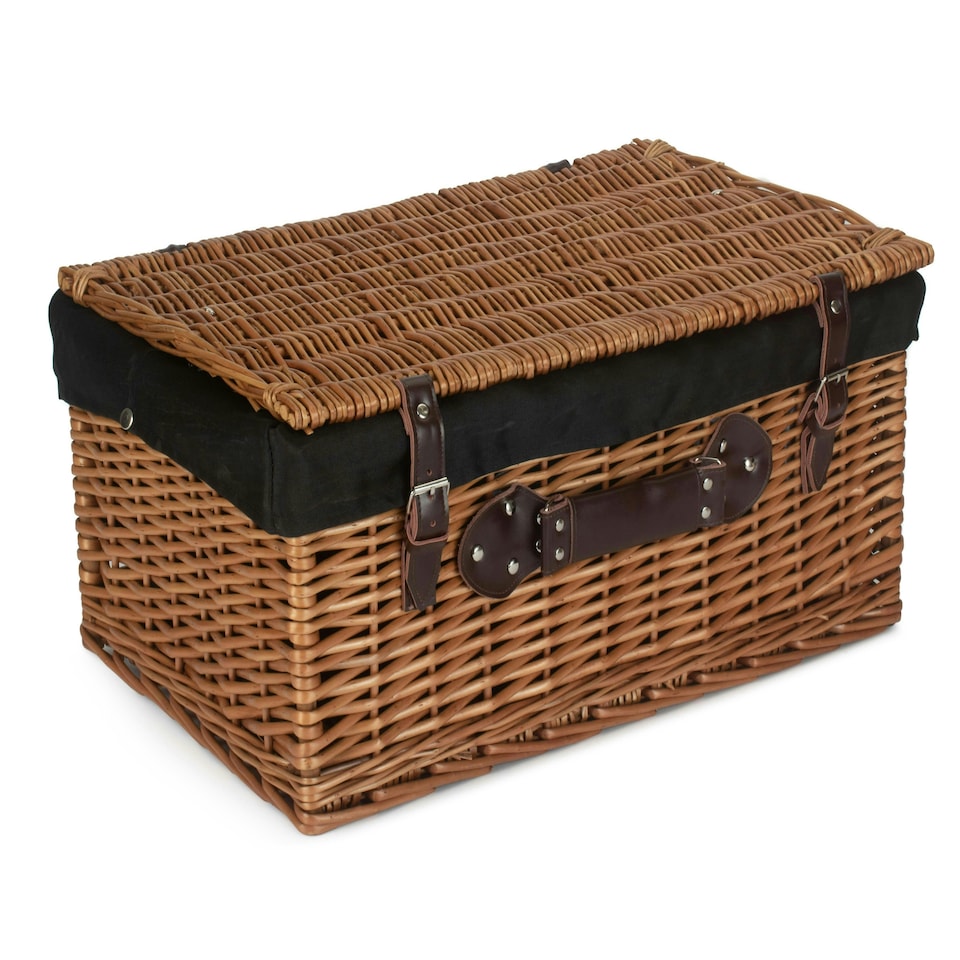 image 1 of 56cm Double Steamed Wicker Picnic Basket with Lining Black | Black | One Size