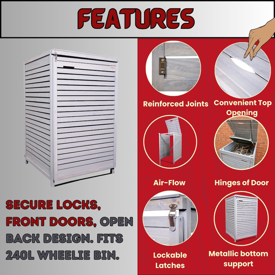 image 1 of 68cm x 1.14m Grey Wooden Outdoor Garden Wheelie Bin Store Storage for 1 Bin
