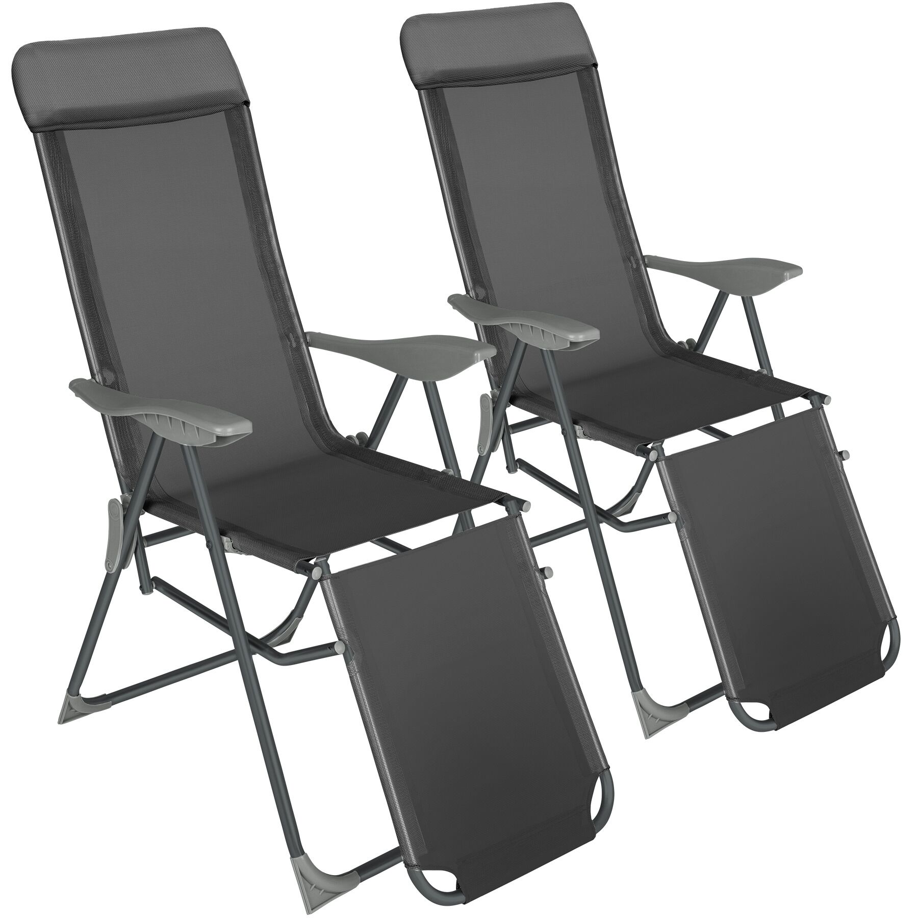 2 folding aluminum garden chairs with headrest and footrest | Grey | anthracite | 2