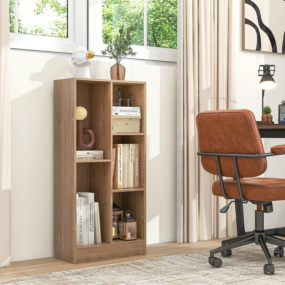 image 1 of COSTWAY 5-Cube Bookcase Wooden Storage Organizer White Yellow