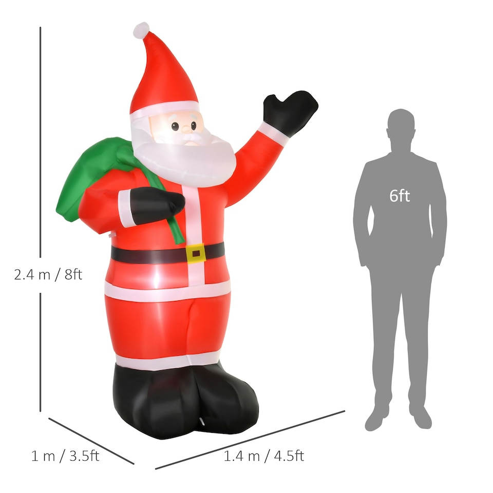 image 1 of HOMCOM 8ft Lighted Christmas Inflatable Santa Claus Gift Bag Yard Decoration