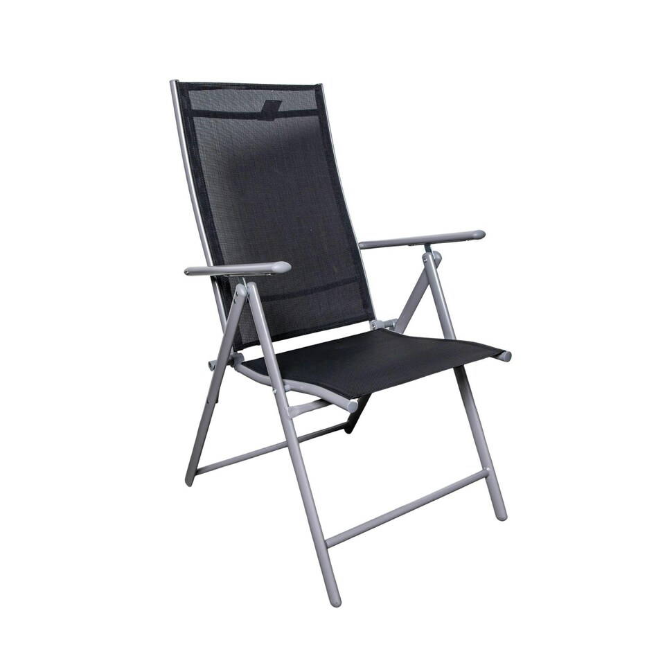 image 1 of Outdoor Garden Patio Multi Position Reclining Folding Chair in Black and Silver Black
