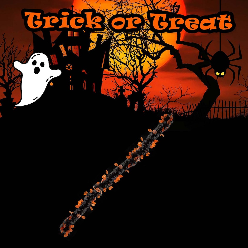 image 1 of vfm-estore Halloween Pumpkin Tinsel Decoration 2m - Spooky Indoor Party Garland