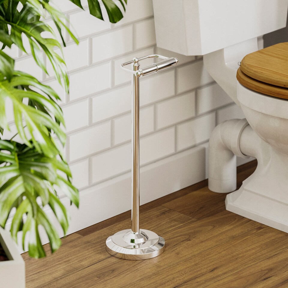 image 1 of Bath Vida Floor Standing Bathroom Toilet Roll Holder - Chrome