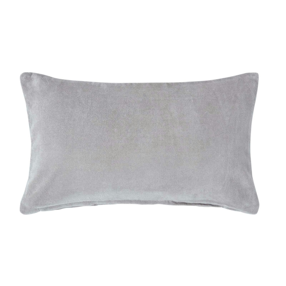image 1 of Homescapes Light Grey Velvet Rectangular Cushion Cover - 30 x 50 cm Grey