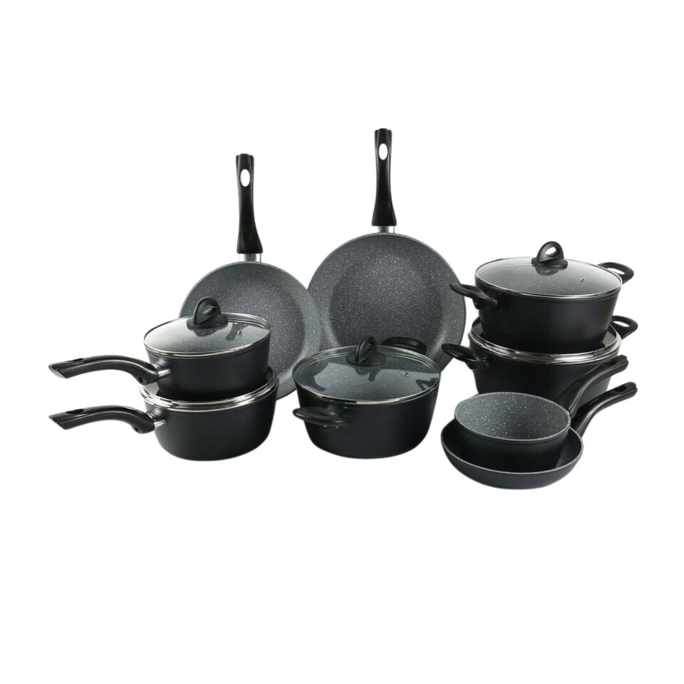 image 1 of 9-PC Black Marble Pots & Pans Set