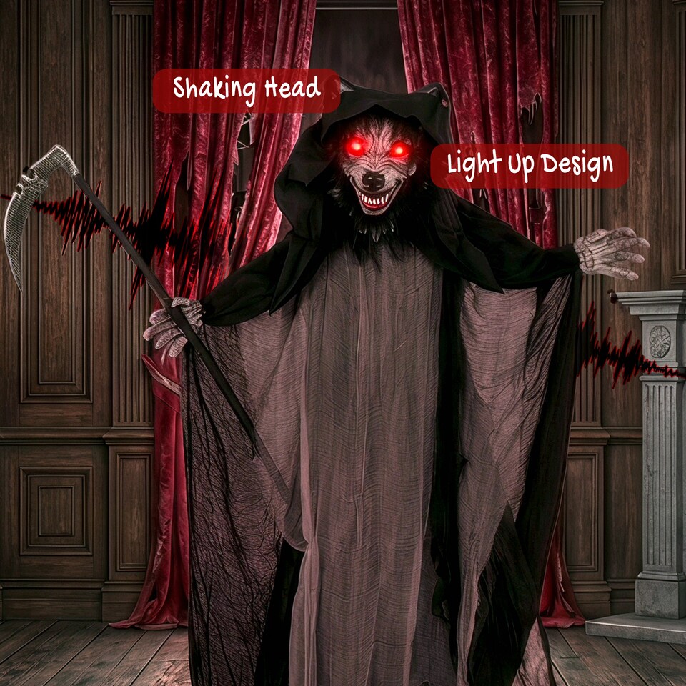 image 1 of HOMCOM Halloween Standing Werewolf Animated Decoration with Light-Up Eyes