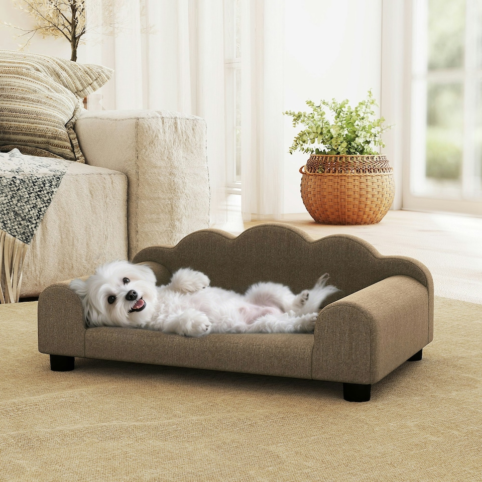 image 1 of Dog Sofa Bed, Cat Sofa with Backrest, Armrest, for Small Dogs, Grey | Brown | One Size