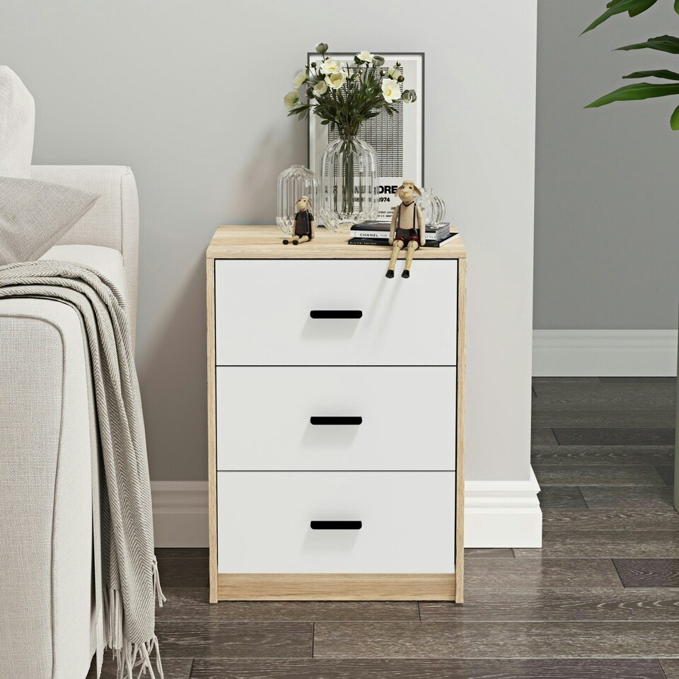 image 1 of Oak 3-Drawer Bedside Table Black | Accent Colour: Black